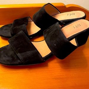 Black suede 1 inch heel sandal